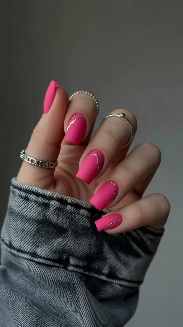 classy nail designs 2026 Bright Hot Pink Matte Contour