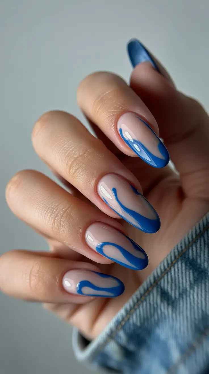 classy nail designs 2026 Blue Wave Modern Almond