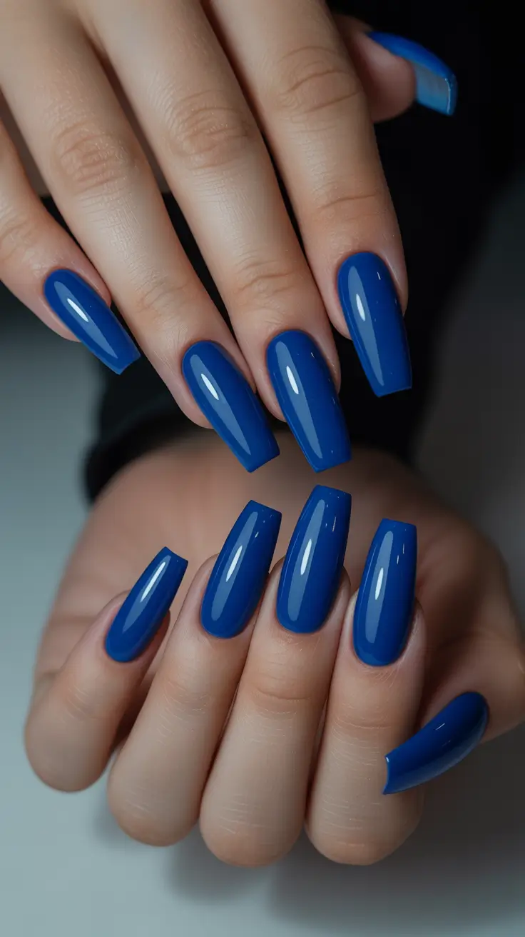 coffin nails ideas 2026 - Cobalt Blue Confidence for a Bold 2026 Moment