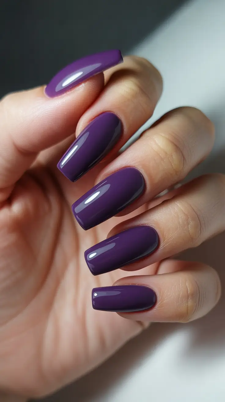 coffin nails ideas 2026 - Plush Winter Purple With High-Gloss Drama