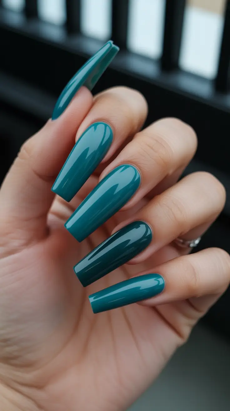 coffin nails ideas 2026 - Modern Teal Statement for the Confident Minimalist