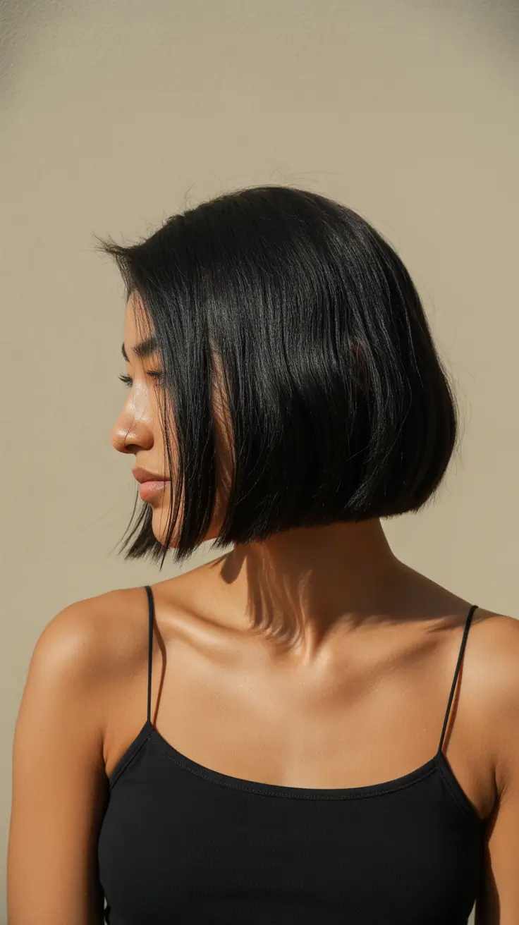 bob haircuts Inky Black Sculpted Micro Bob