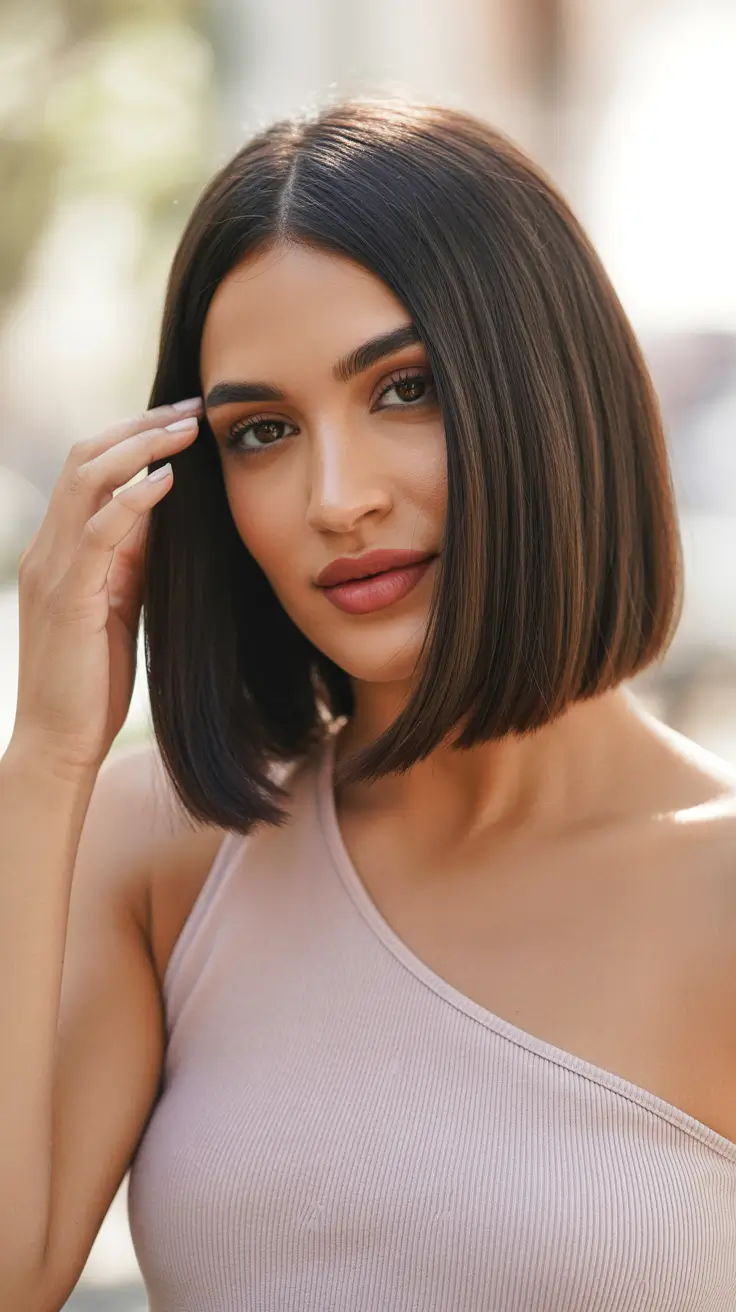 bob haircuts Effortlessly Sleek Deep Brunette Bob