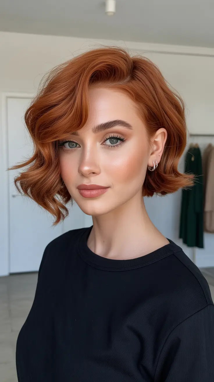 bob haircuts Soft Copper Wavy Bob