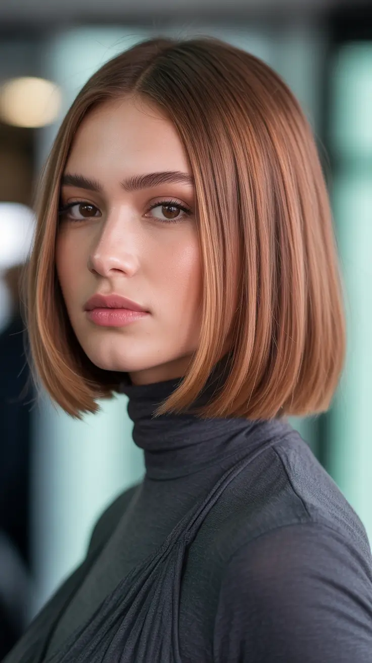 bob haircuts Copper Caramel Soft Blunt Bob