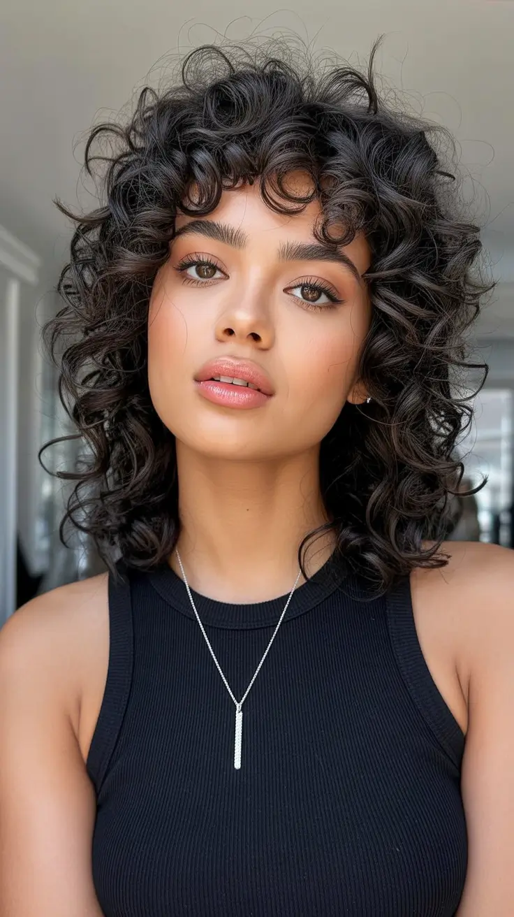 Cute curly hairstyles for women 2026 Soft Curly Shag With Micro Fringe