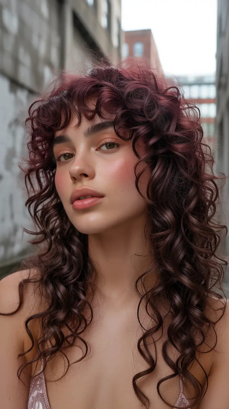 Cute curly hairstyles for women 2026 Moody Burgundy Curls With Y2K Attitude
