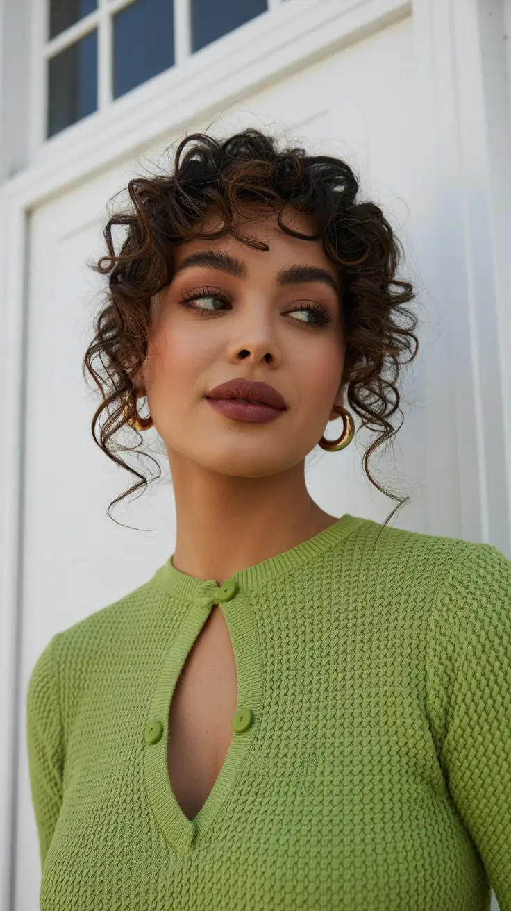 Cute curly hairstyles for women 2026 Soft Curly Updo With Everyday Polish