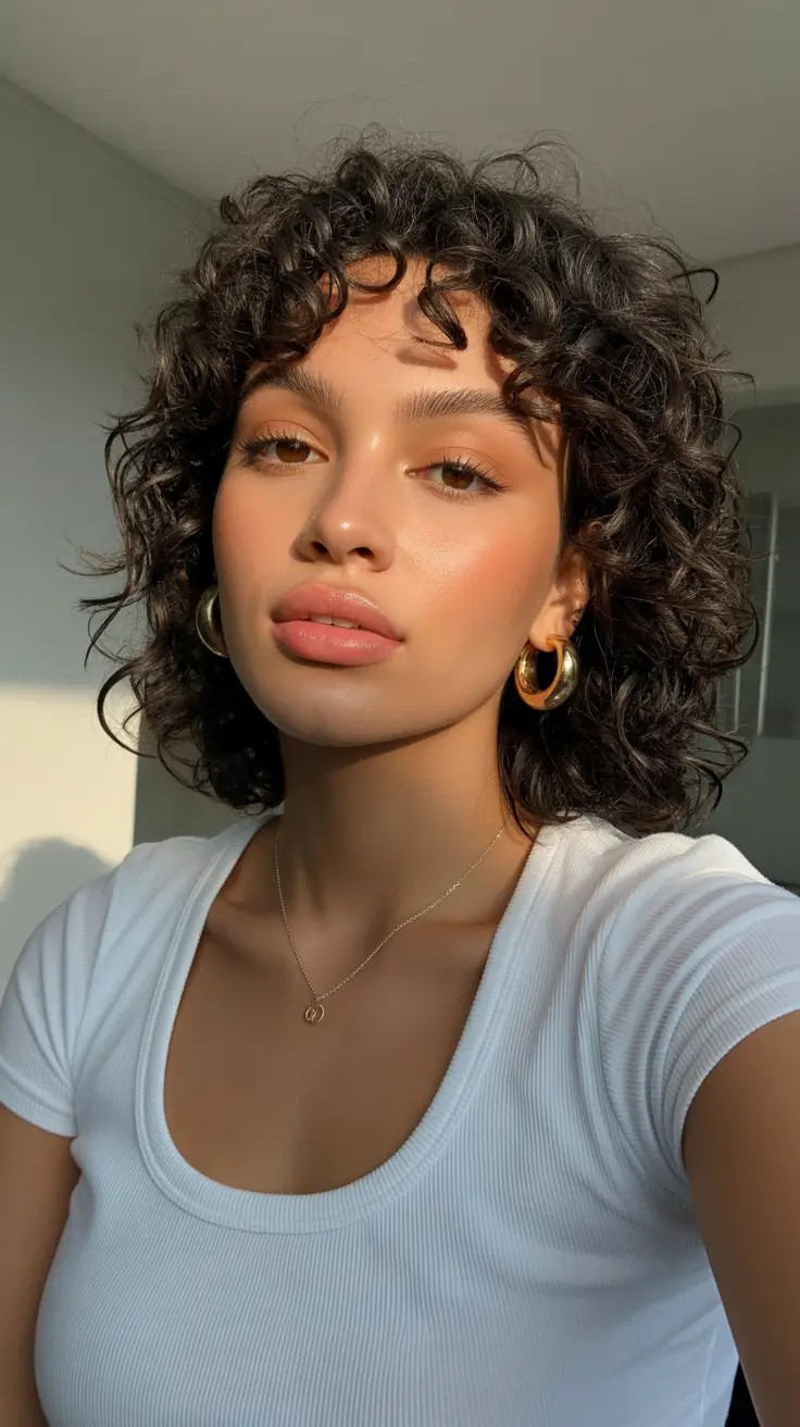 Cute curly hairstyles for women 2026 Rounded Curly Bob With Golden Glow