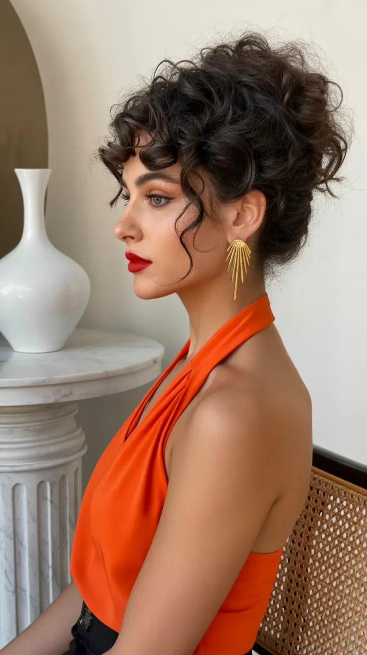 Cute curly hairstyles for women 2026 Elegant Curly Updo With Soft Face Framing