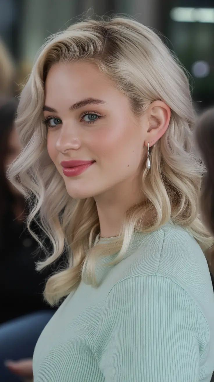 cute hairstyle ideas Soft Blonde Waves with a Modern Side Part