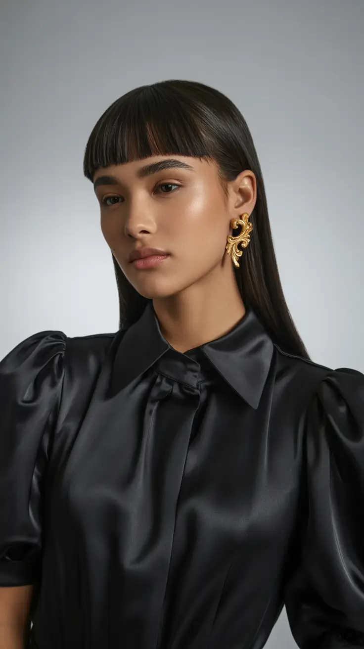 cute hairstyle ideas Ultra-Straight Hair with Micro Bangs