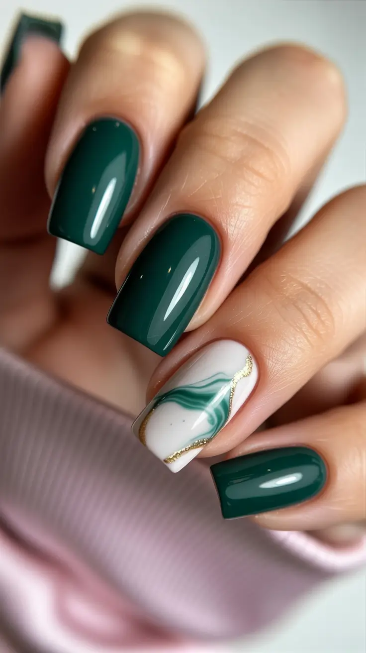 cute nails aesthetic 2026 Emerald Square Nails With Marble Detail