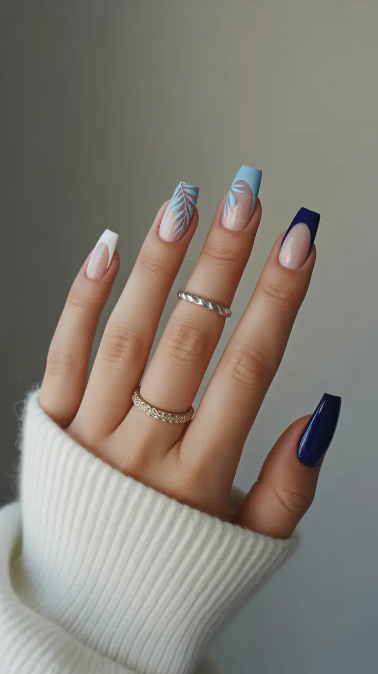 cute nails aesthetic 2026 Blue Mix-and-Match French Nails