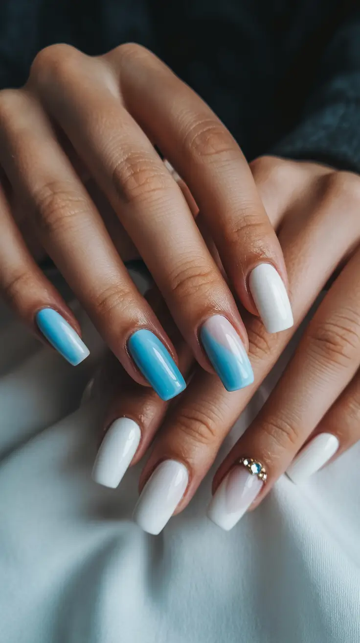 cute nails aesthetic 2026 Sky Blue Ombre Nails