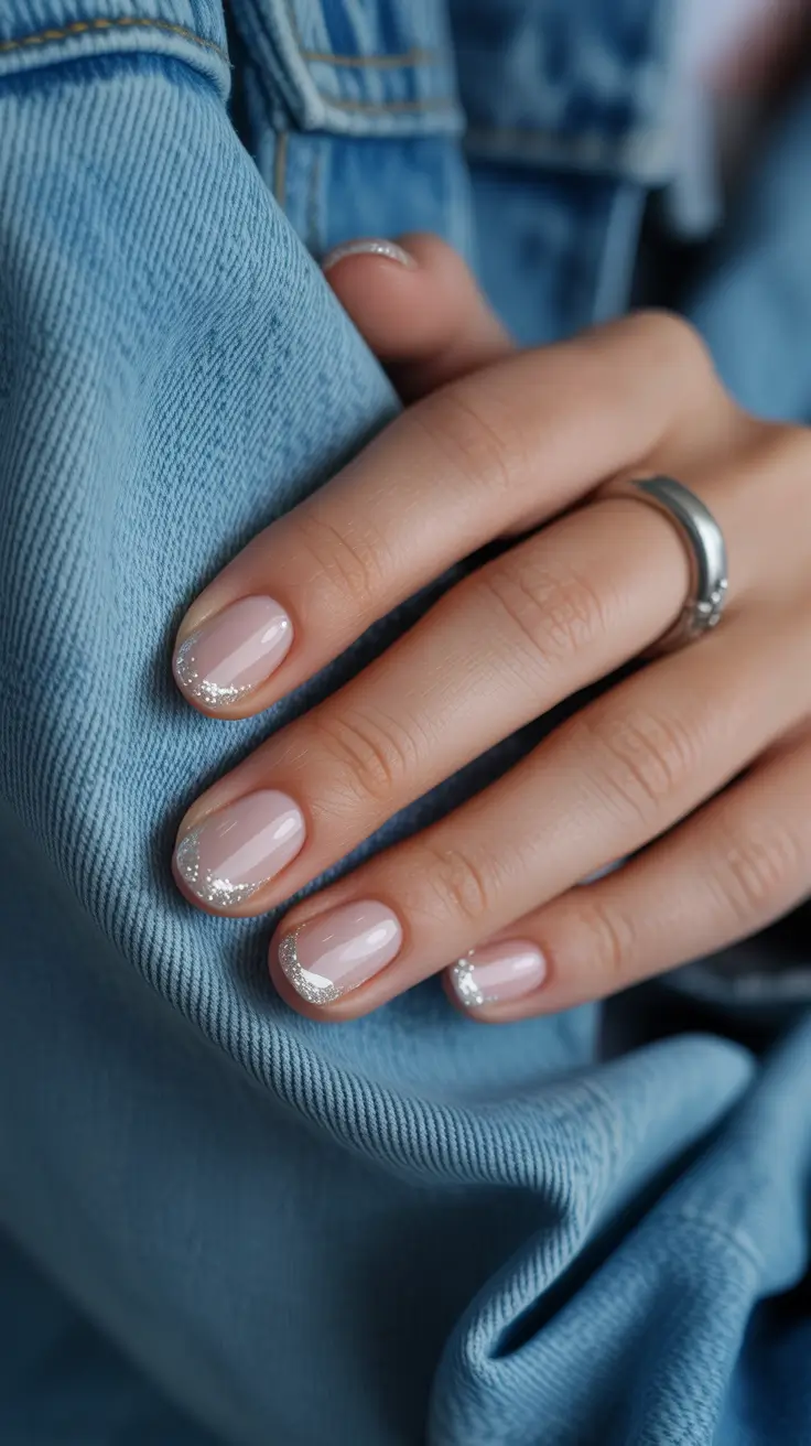 cute nails aesthetic 2026 Silver-Dusted Micro French