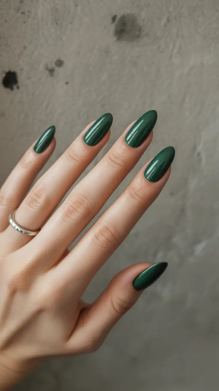 cute nails aesthetic 2026 Deep Forest Almond Nails