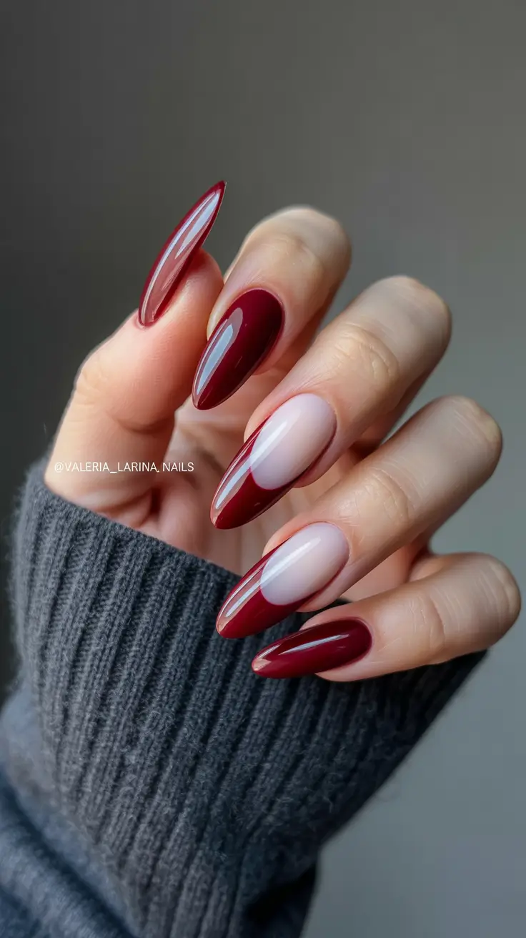 dark burgundy nails 2026 Deep Merlot Almond Waves