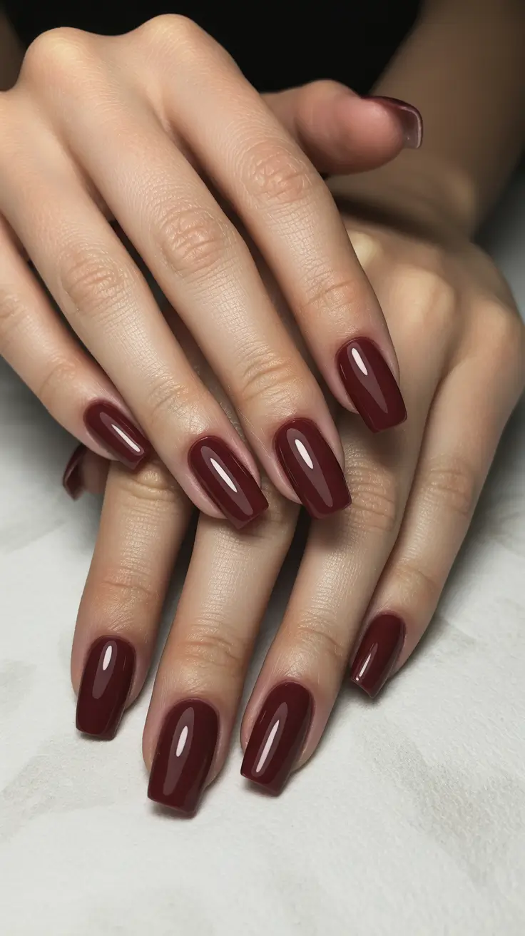 dark burgundy nails 2026 Cabernet Glassy Coffin Flow