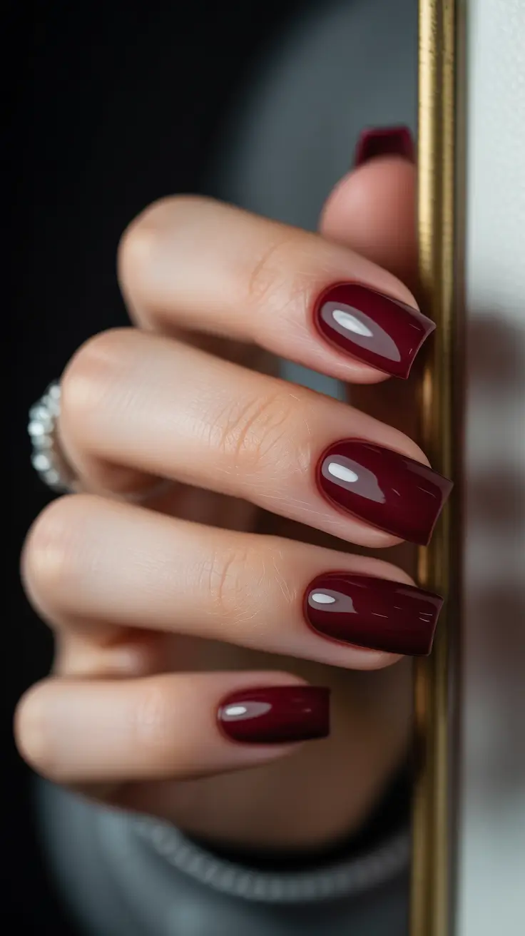 dark burgundy nails 2026 Merlot Square Reflection