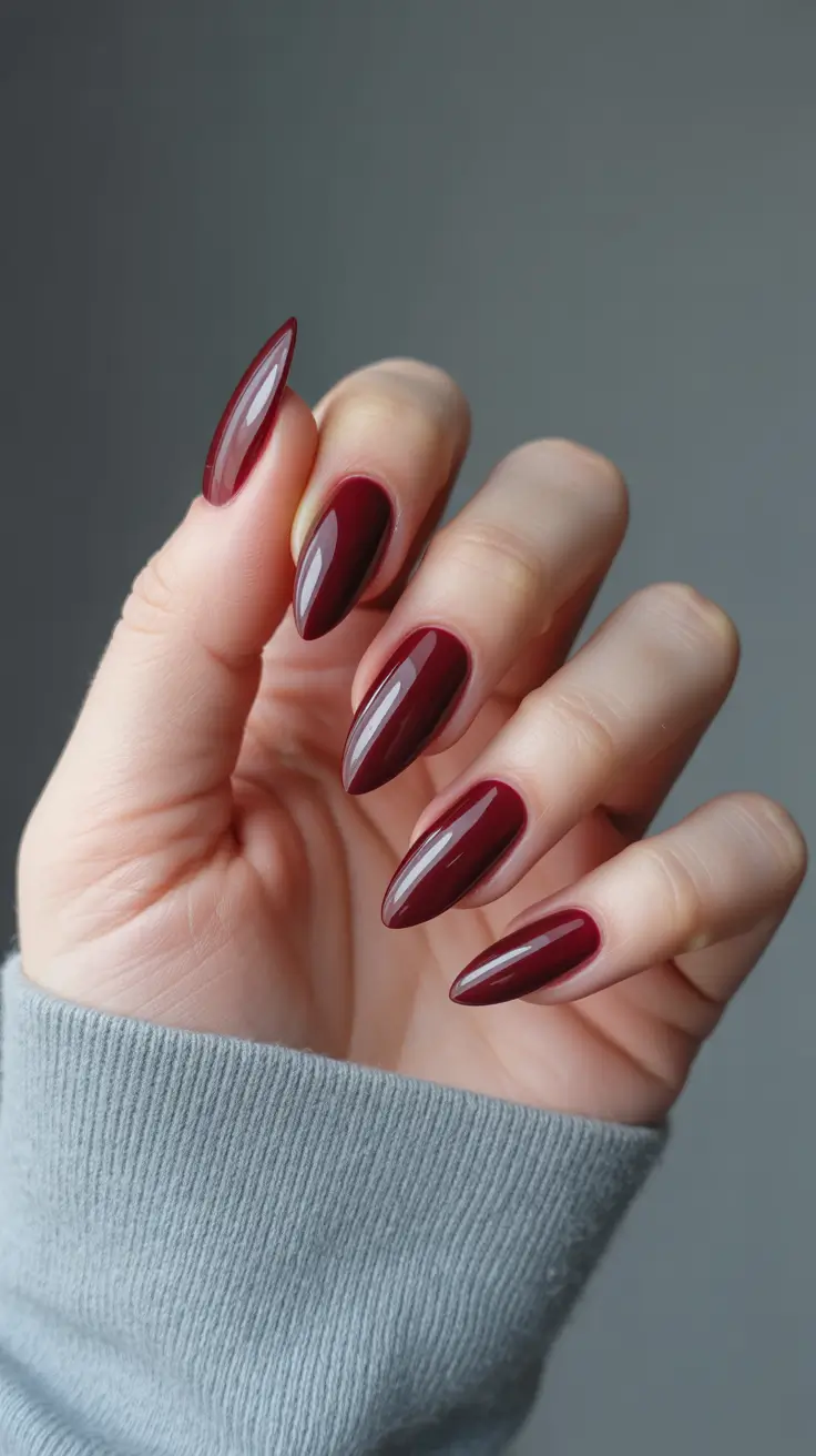 dark burgundy nails 2026 Sleek Burgundy Almond Precision
