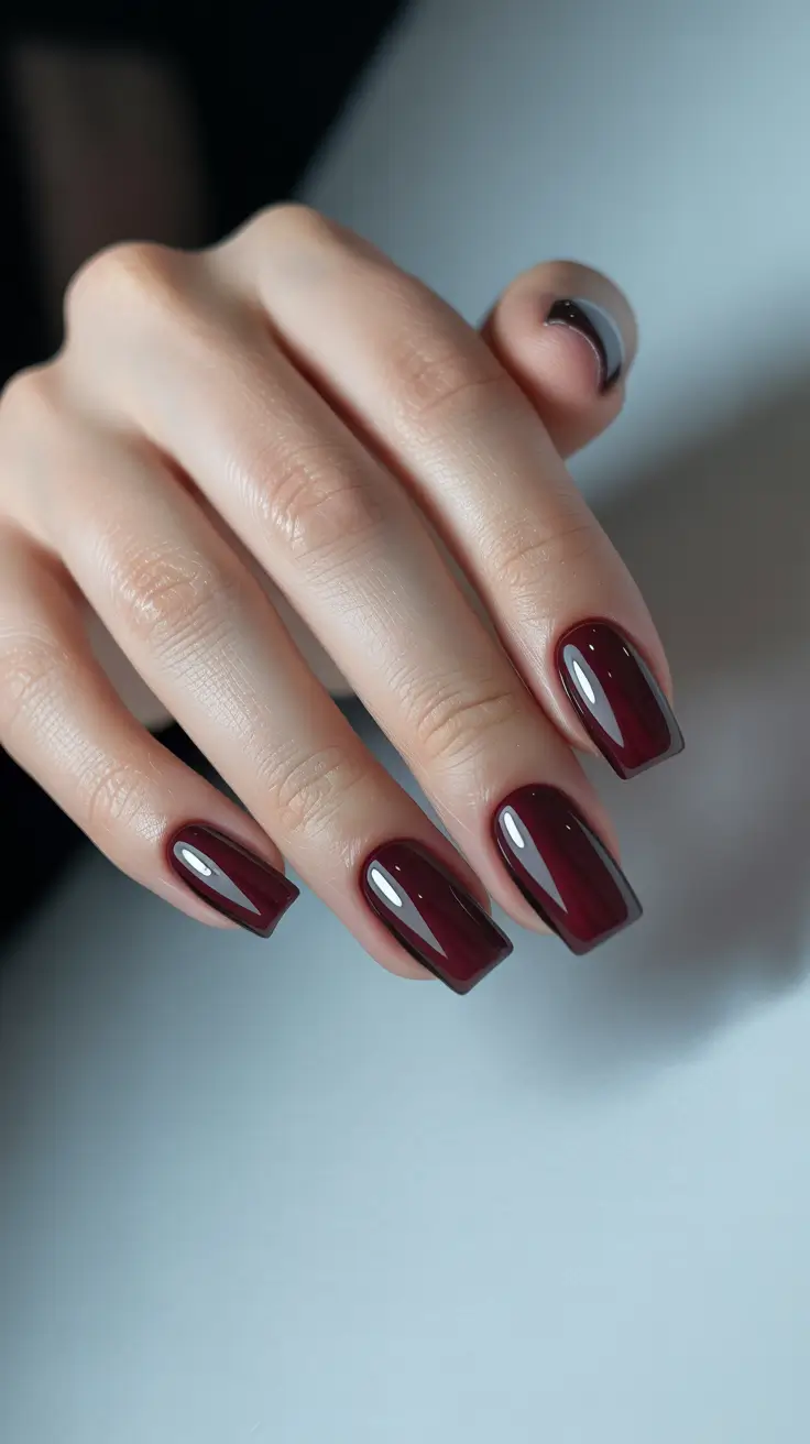 dark burgundy nails 2026 Wine-Glass Square Simplicity