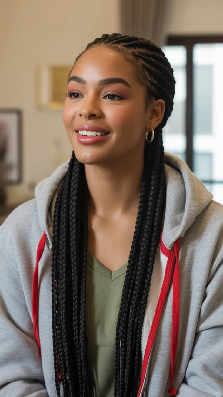 Easy braided hairstyles 2026 Long Box Braids With Clean Cornrow Roots