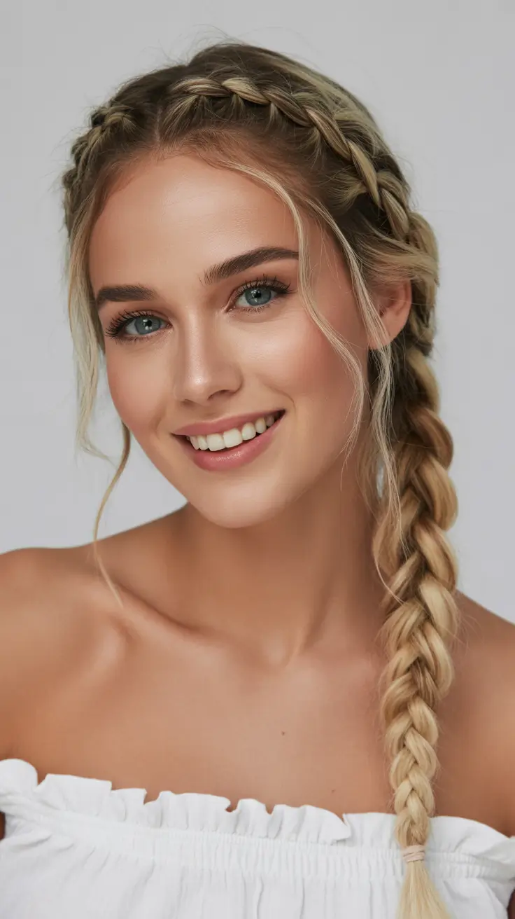 Easy braided hairstyles 2026 Softly Braided Crown With a Side Braid Finish