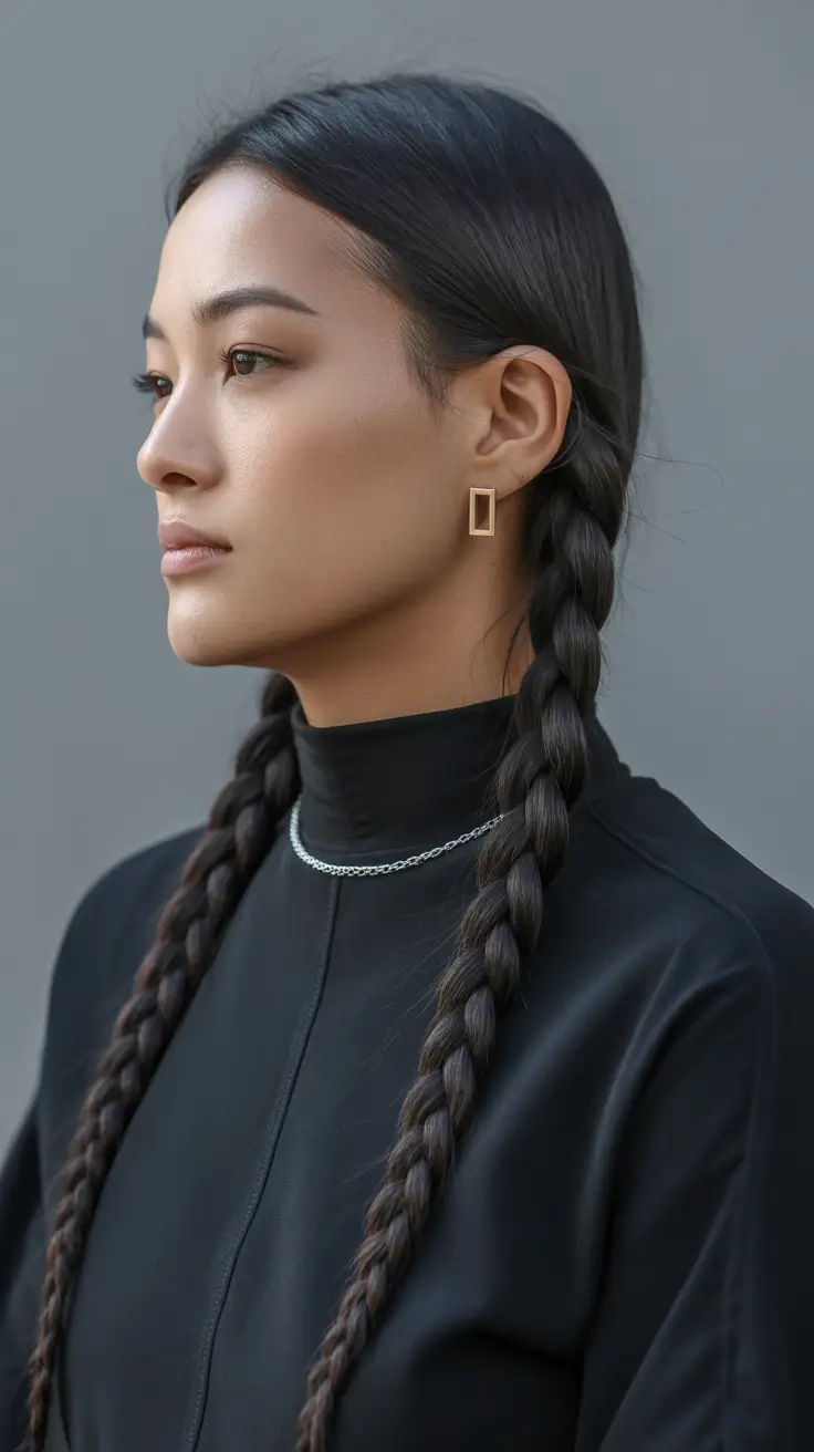 Easy braided hairstyles 2026 Mid-Length Twin Braids With a Clean Center Part