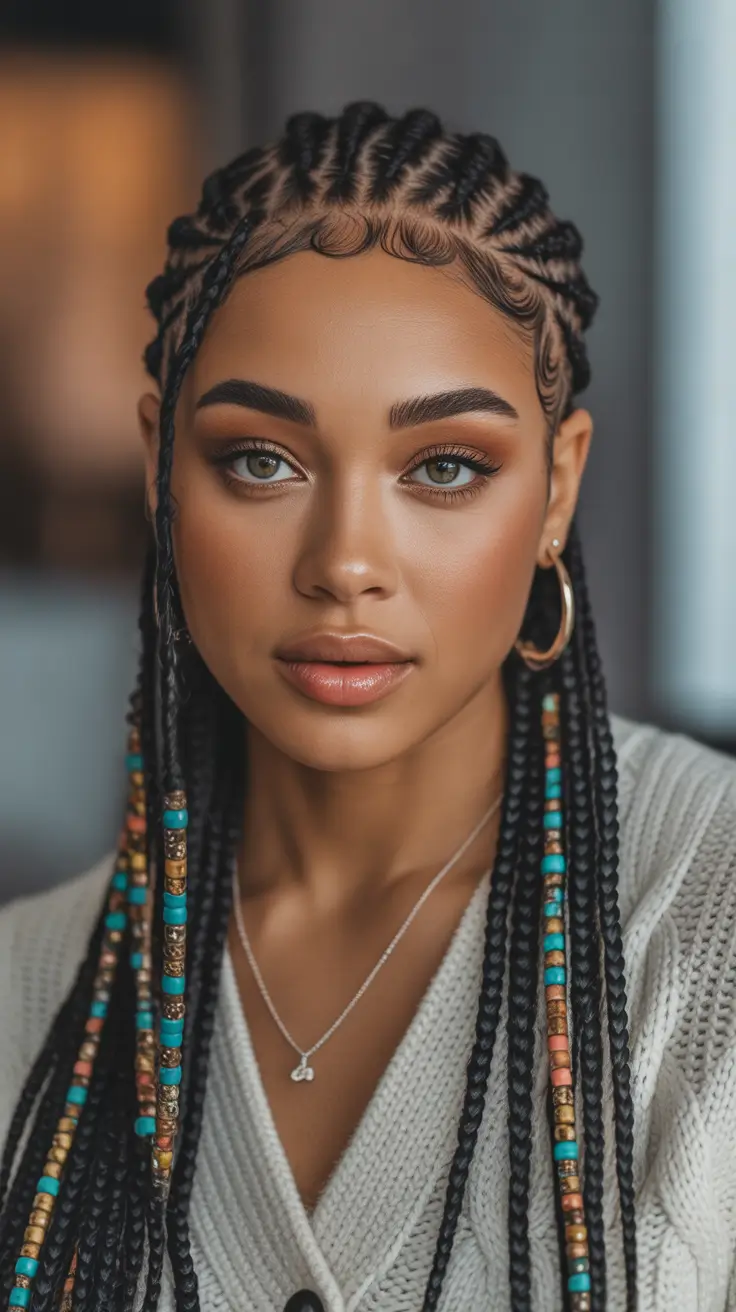 Easy braided hairstyles 2026 Beaded Fulani-Inspired Braids with Playful Detailing