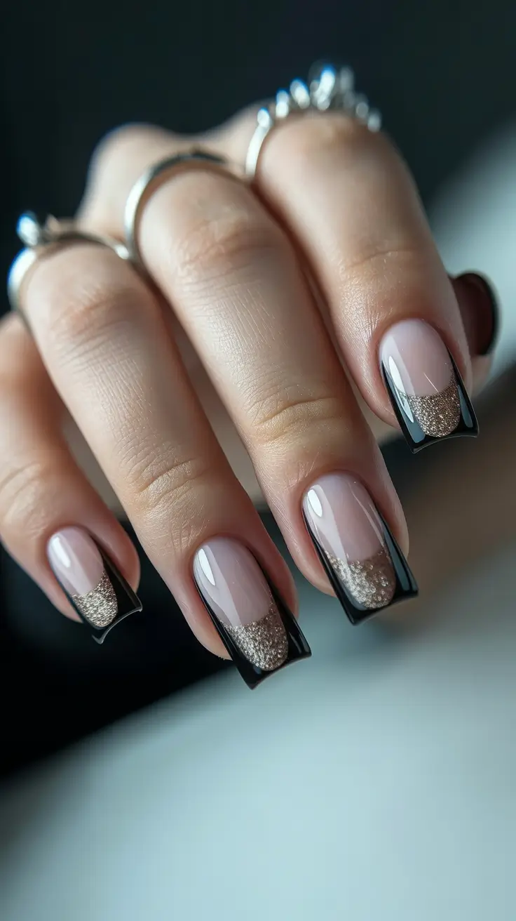 French-nail-designs-2026-Black-Gold-Frame