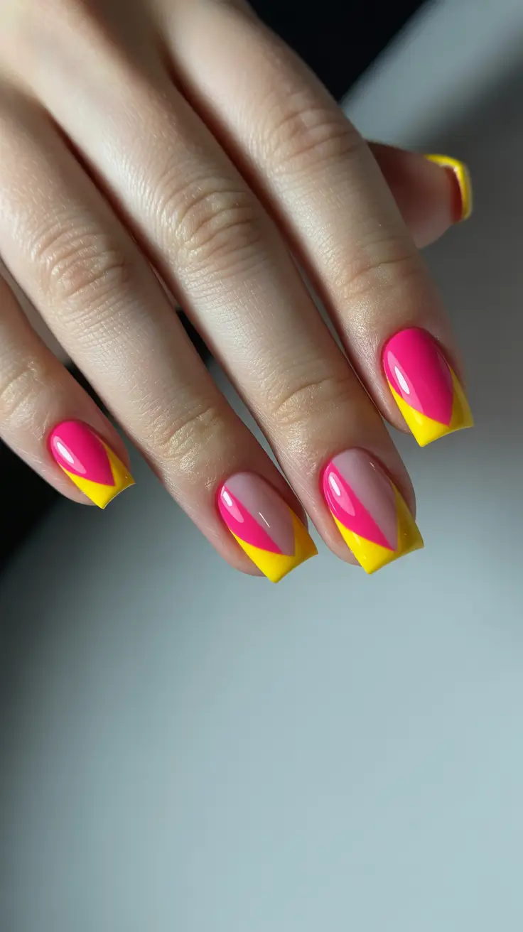 French-nail-designs-2026-Pink-Yellow-Dual