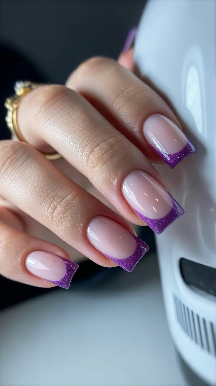 French-nail-designs-2026-Purple-Stardust