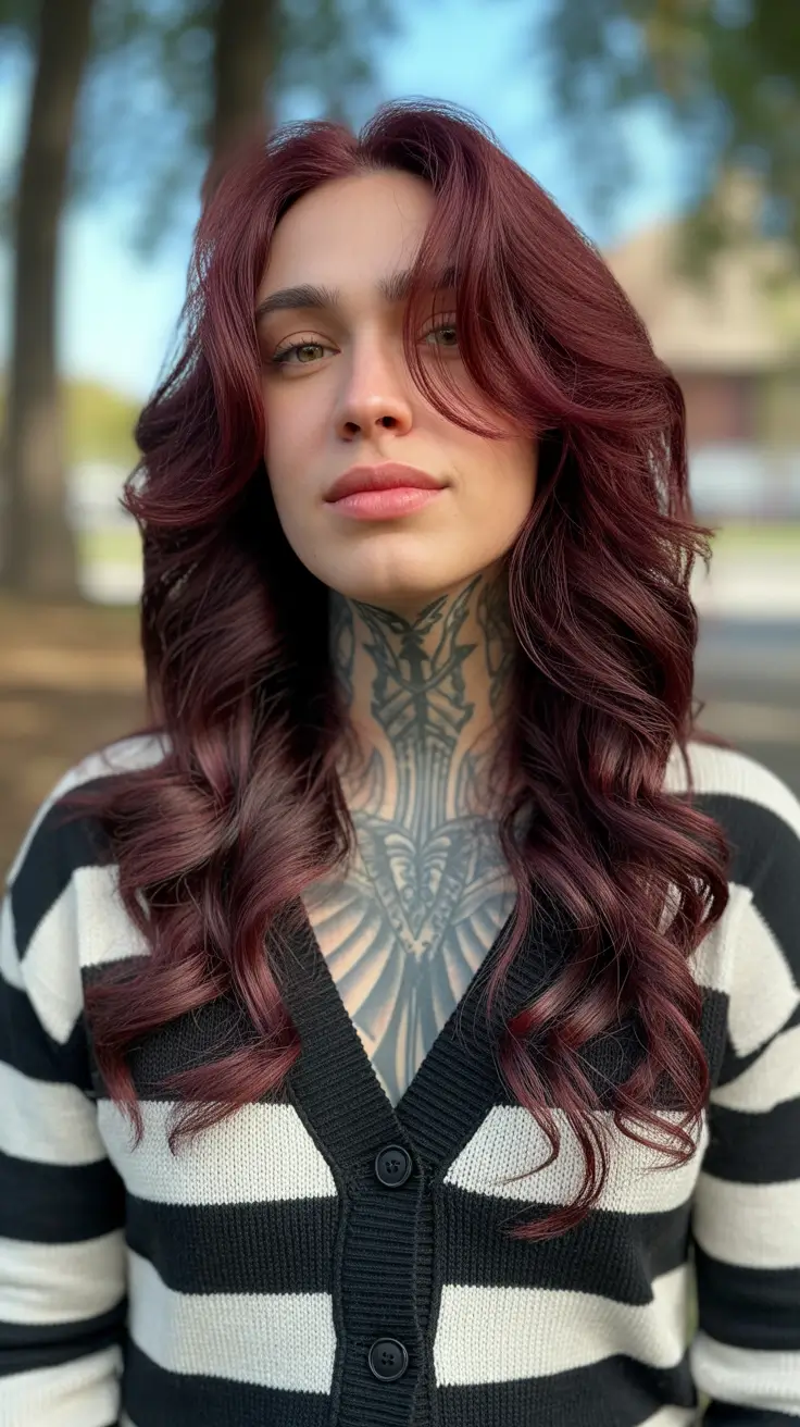 Haircut Ideas for Long Hair 2026 Berry Toned Layered Volume