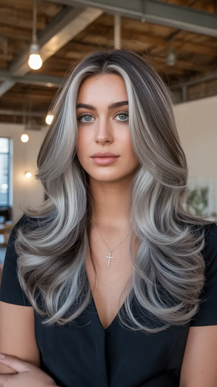 Haircut Ideas for Long Hair 2026 Silver Ash Butterfly Layers