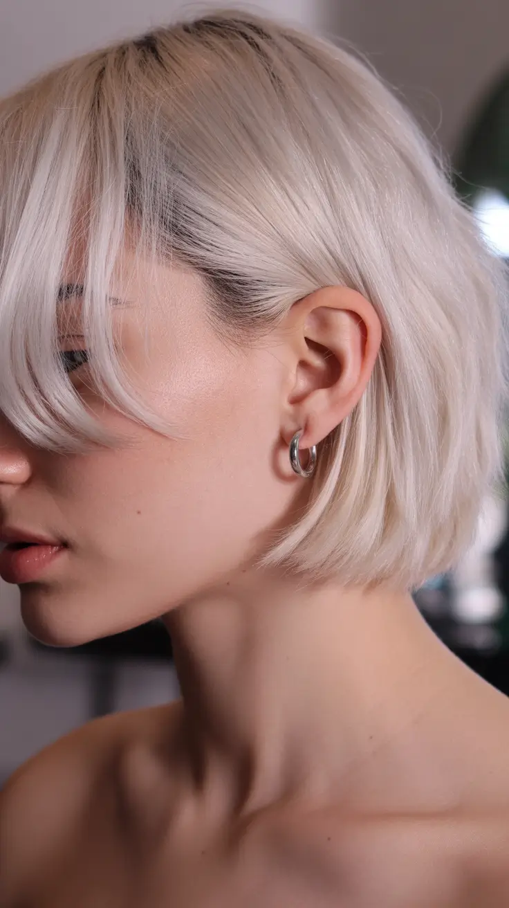 haircut ideas for thin fine hair 2026 Frosted Blonde Bob with Soft Curtain Bangs