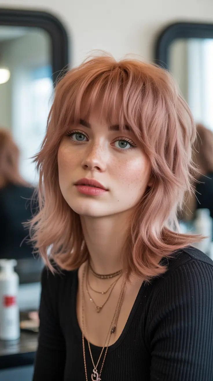 haircut ideas for thin fine hair 2026 Textured Rose Shag with Wispy Bangs
