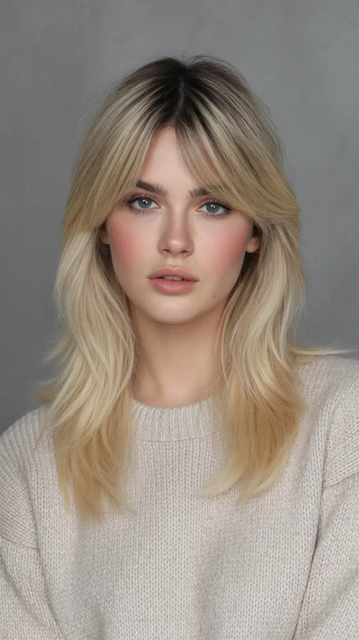haircut ideas for thin fine hair 2026 Buttercream Blonde with Long Curtain Bangs