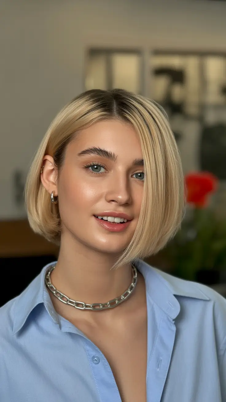 haircut ideas for thin fine hair 2026 Classic Chin-Length Bob with a Side Part