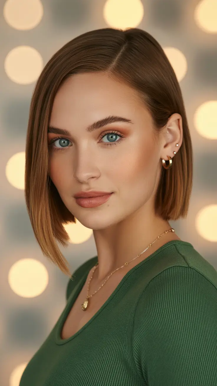 haircut ideas for thin fine hair 2026 Side-Parted Straight Lob with Golden Warmth