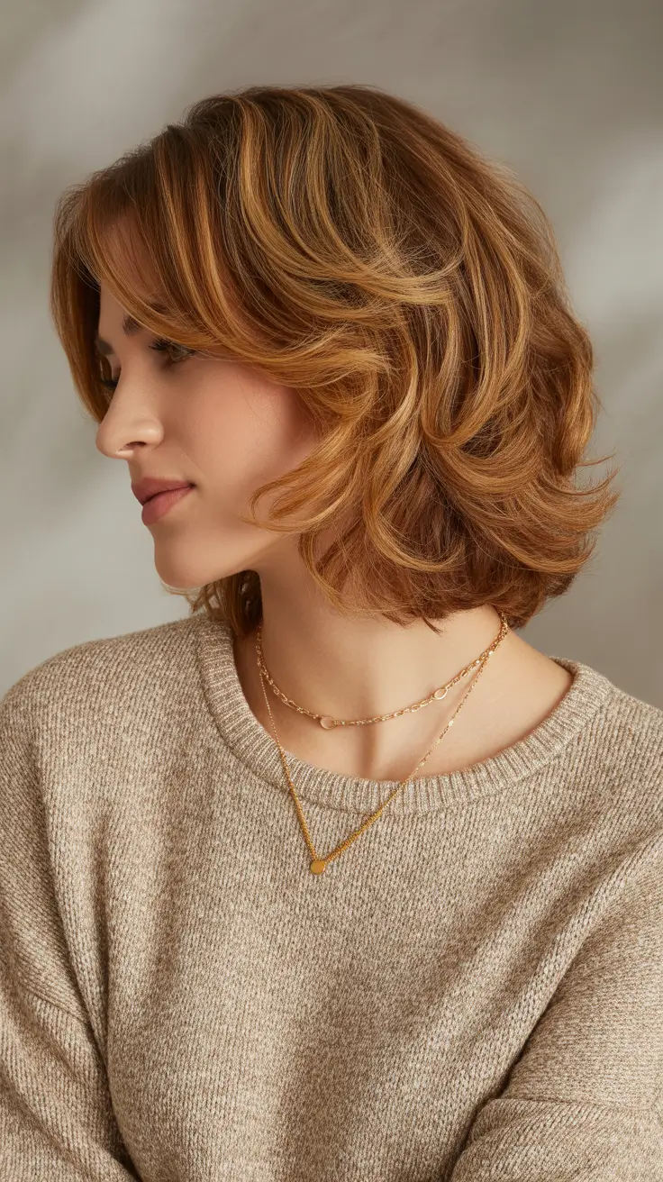 haircut ideas for thin fine hair 2026 Layered Honey Blonde Bob with Movement