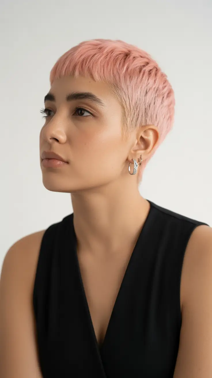 haircut ideas for thin fine hair 2026 Rose Pixie with Short Bangs