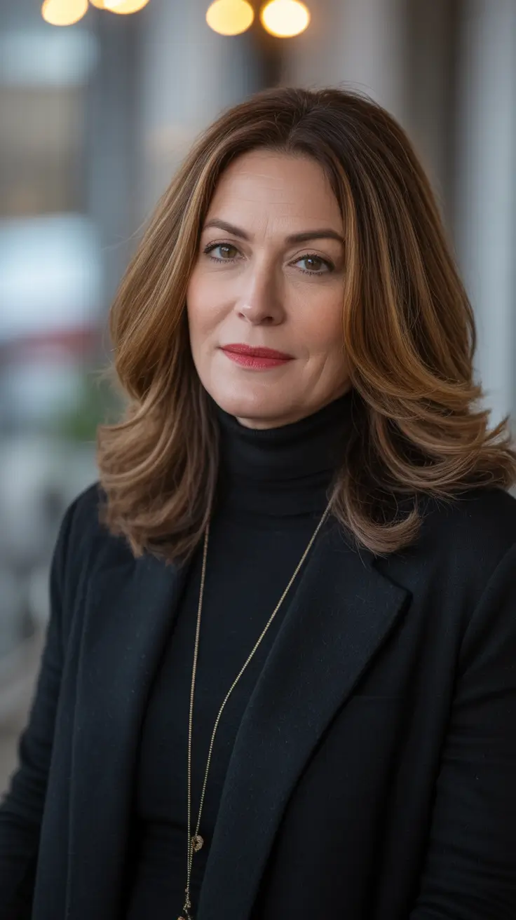 Haircut ideas for women over 40 2026 Polished Brunette Lob with Volume