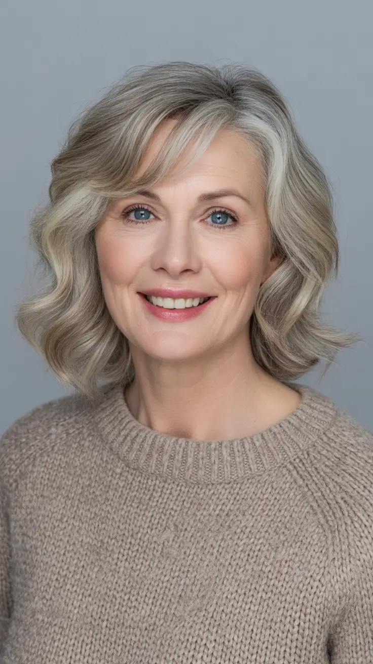 Haircut ideas for women over 40 2026 Soft Silver Bob with Loose Waves