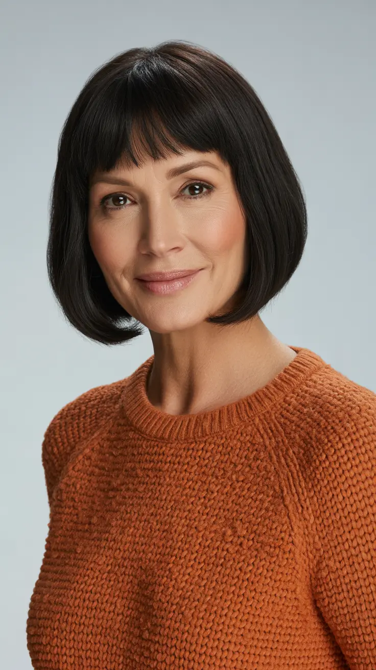 Haircut ideas for women over 40 2026 Chic Short Bob with Blunt Bangs