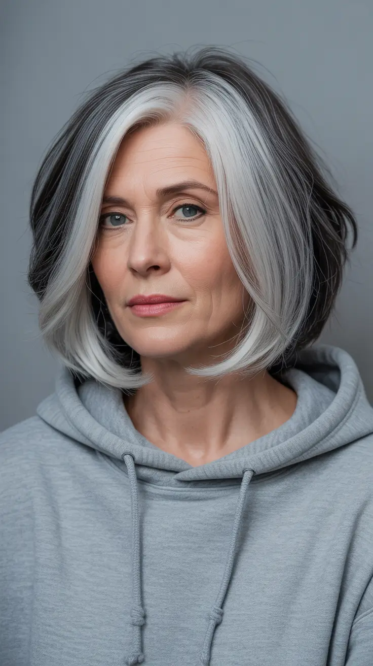 haircuts for women over 50 short bob Chic Two-Tone Bob with a Modern Edge