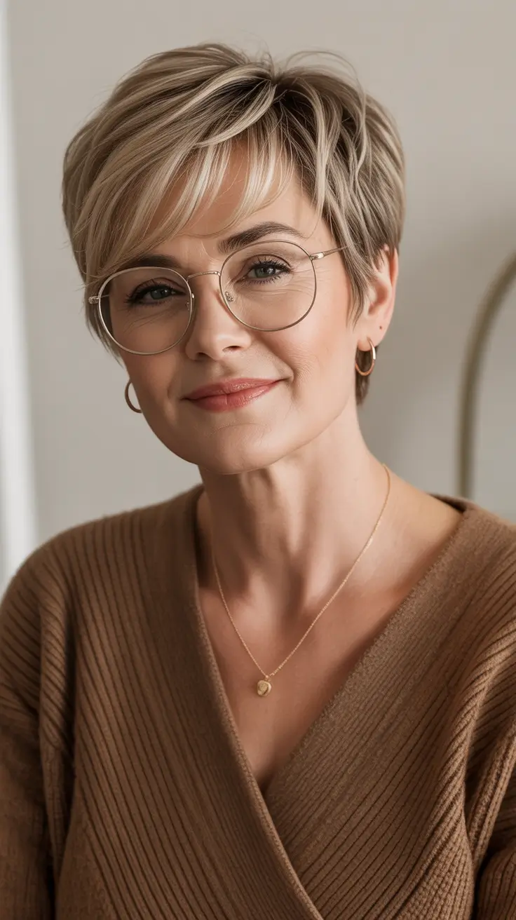 haircuts for women over 50 short pixie Textured Pixie with Modern Blonde Highlights