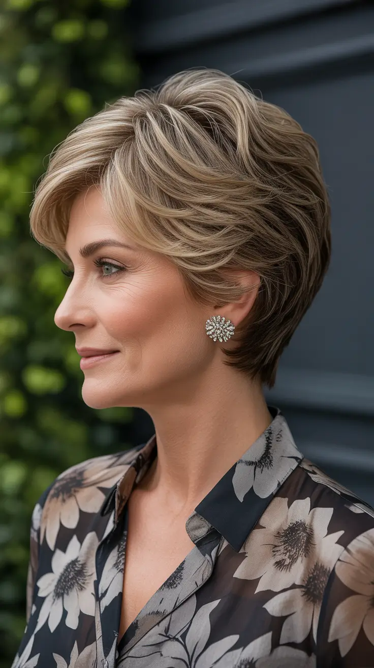 haircuts for women over 50 fine hair Layered Champagne Short Cut