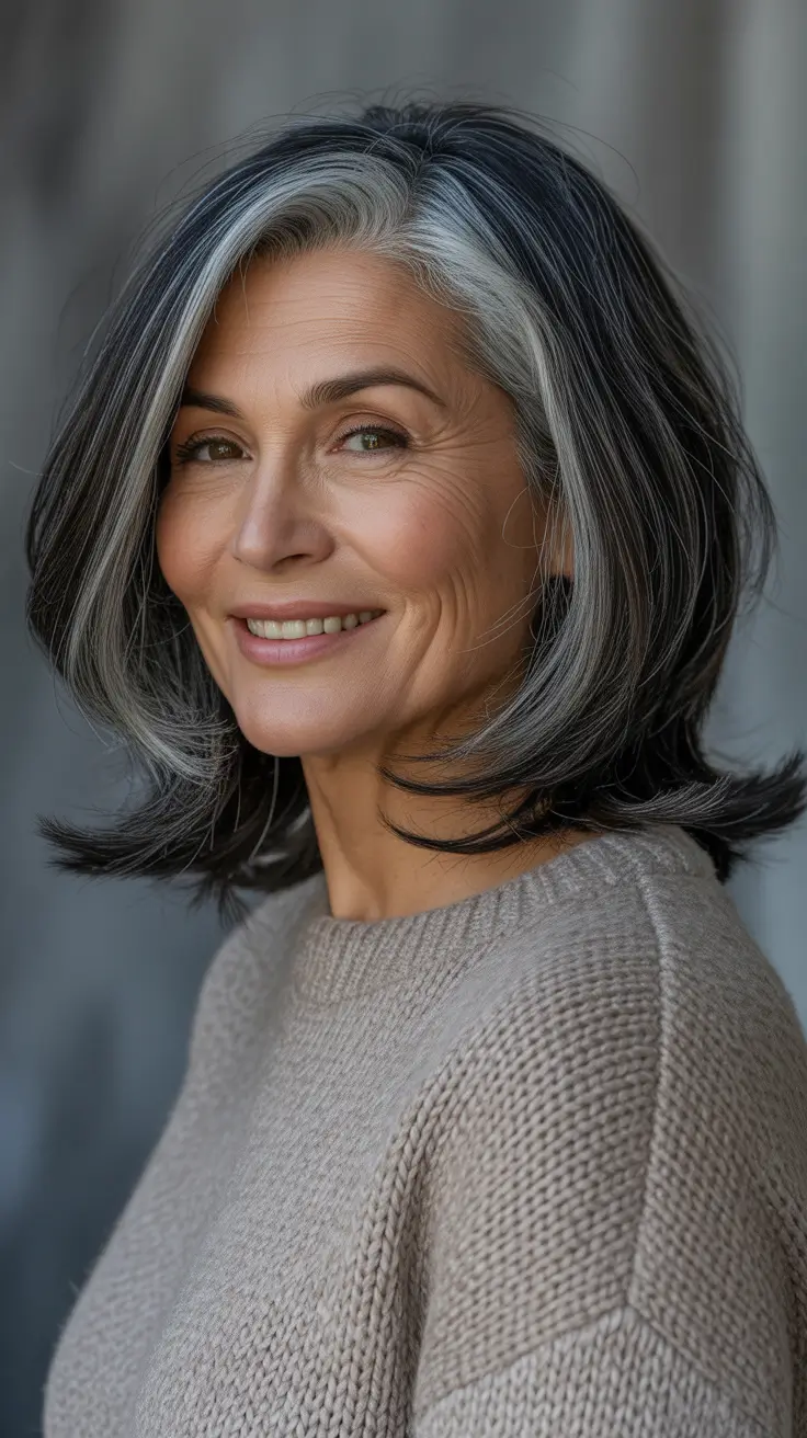 haircuts for women over 50 with bangs Silver Dimensional Bob with a Youthful Twist