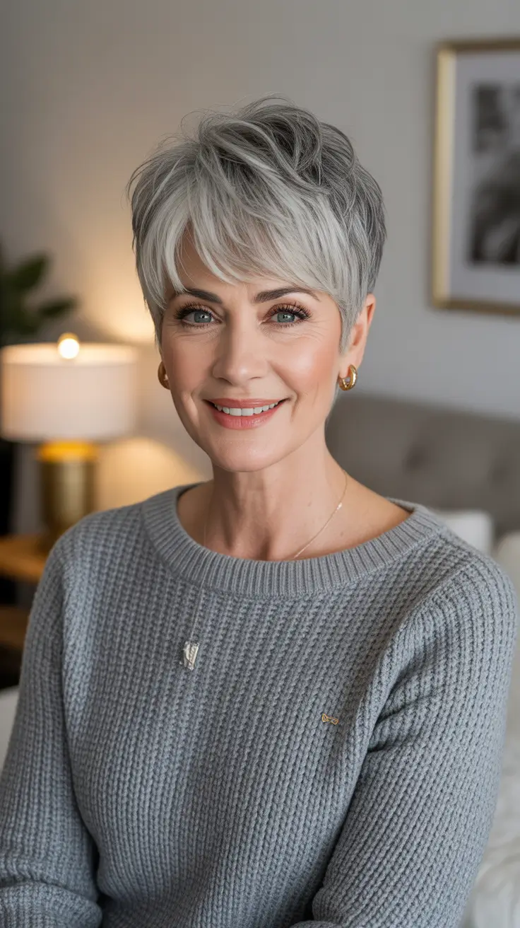 haircuts for women over 50 short pixie Short Silver Pixie with Textured Layers
